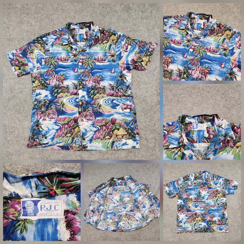 VTG RJC LTD Mens L Large? Hawaiian Aloha‎ Beach Tropical Button Up T Shirt